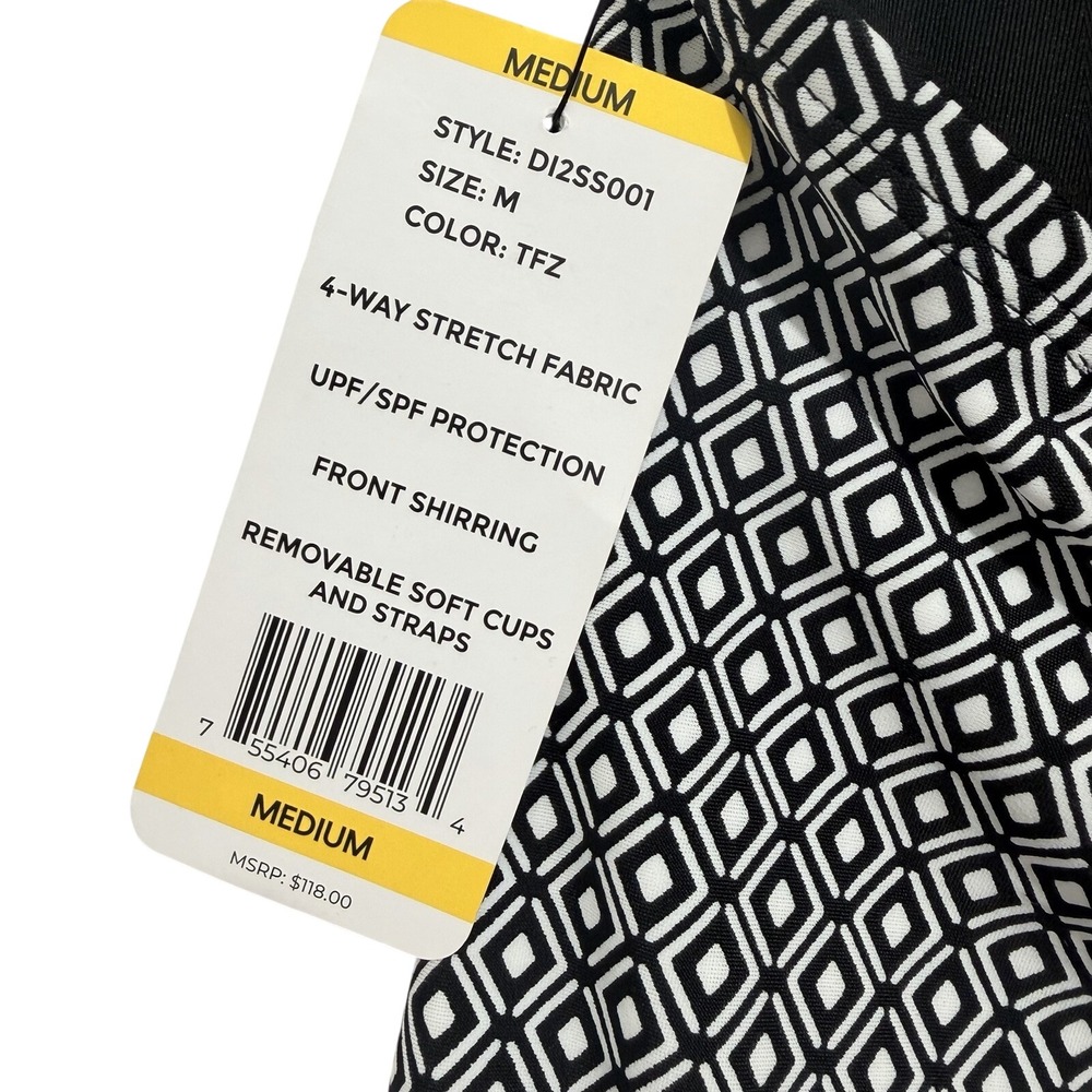 NWT DKNY Strapless Shirred One-Piece Swimsuit, Black White Geo, Sz M, MSRP $118 - Picture 8 of 10